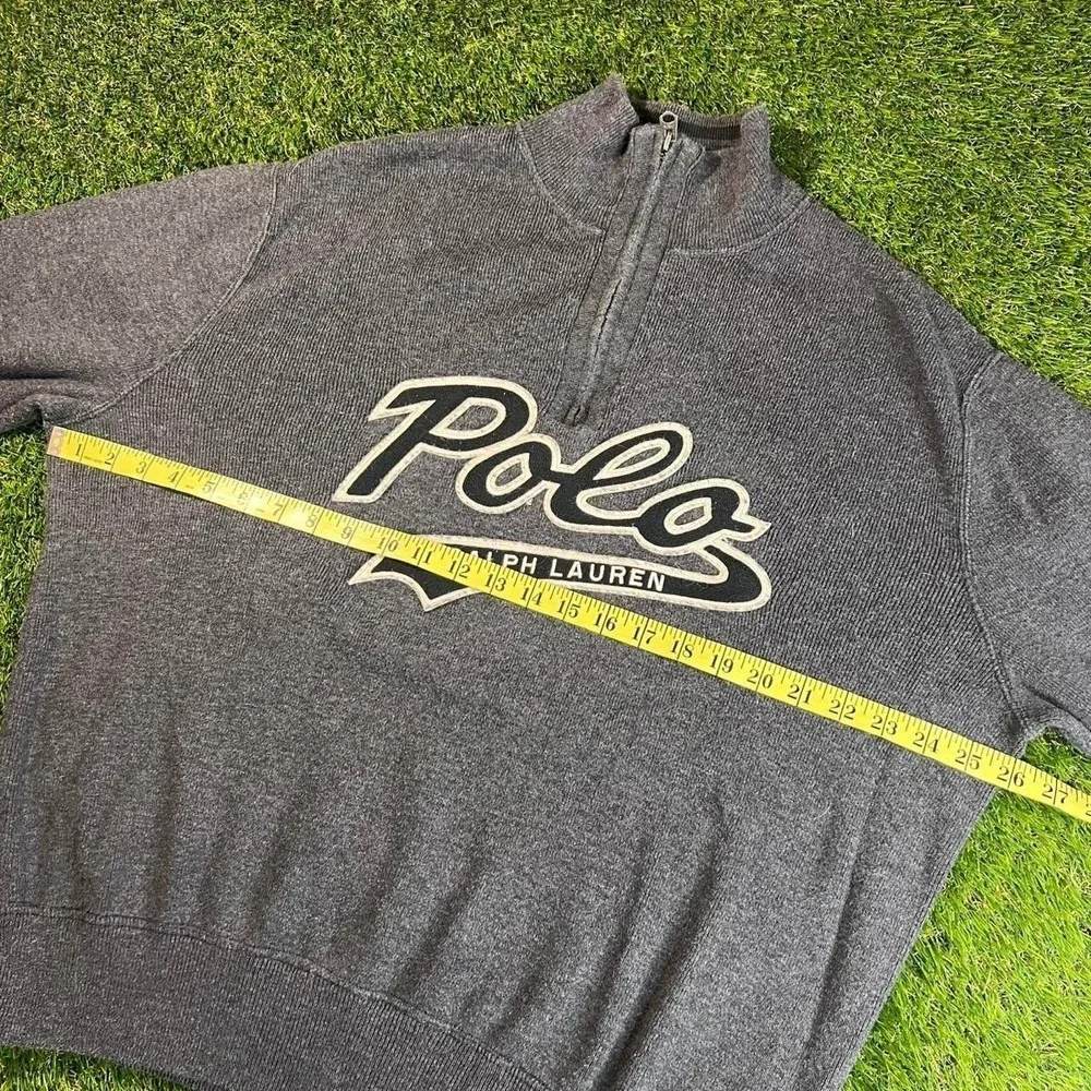 Polo Ralph Lauren Quarter Zip Knit Sweater Spell Out Logo Gray Mens XL Cotton